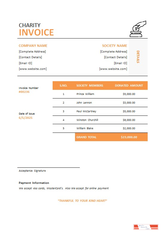 Charity Invoice Template PSD template